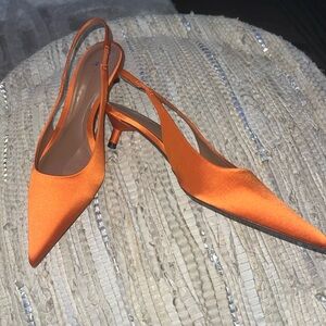 Orange Satin Sling Back kitten heels
